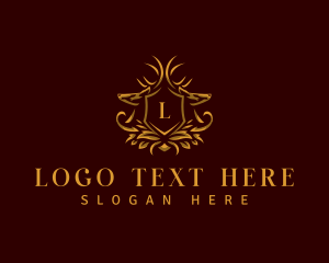 Luxury - Deer Antlers Shield logo design