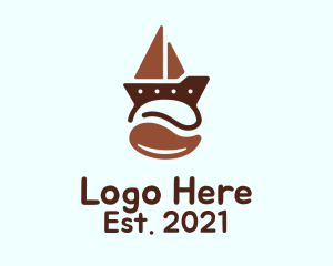 Hot Coffee - Brown Coffee Bean Boat logo design