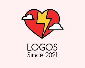 Volt - Heart Electric Bolt logo design