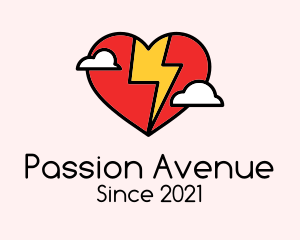 Passion - Heart Electric Bolt logo design