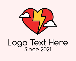 Valentines - Heart Electric Bolt logo design