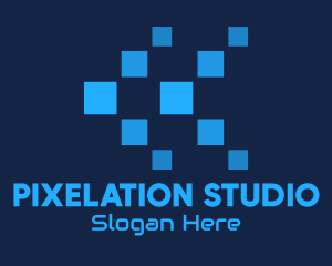 Blue Digital Tech Pixels logo design