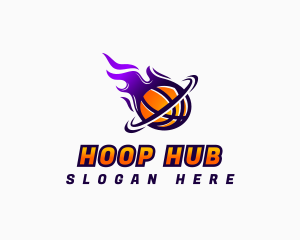 Hoop - Flaming Basketball Hoop logo design
