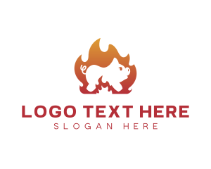 Cooking - Fire Cooking Roast Pig logo design