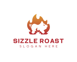 Roast - Fire Cooking Roast Pig logo design