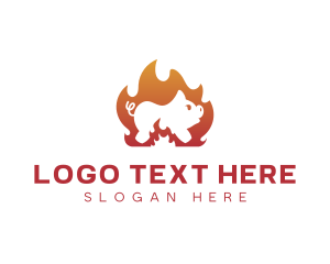 Barbecue - Fire Cooking Roast Pig logo design