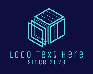 Techno - Technology Blue Cubic Construction logo design