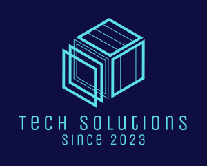 Techno - Technology Blue Cubic Construction logo design