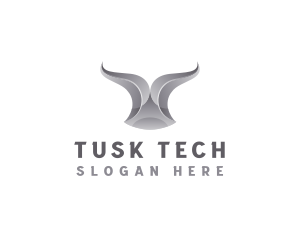 Tusk - Chrome Ribbon Bull Horn logo design