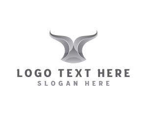 Silver - Chrome Ribbon Bull Horn logo design