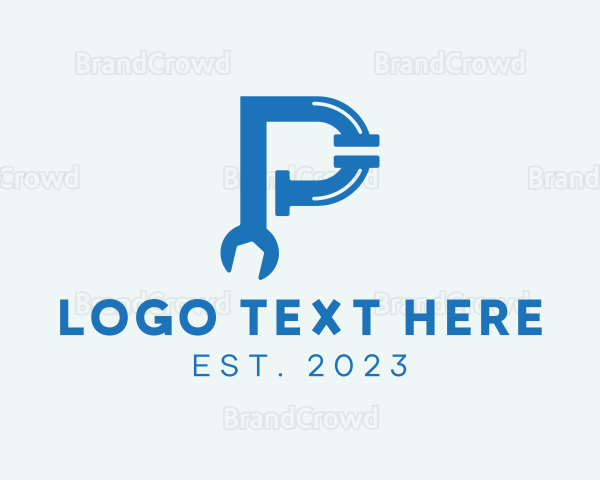 Pipe Wrench Plumbing Letter P Logo
