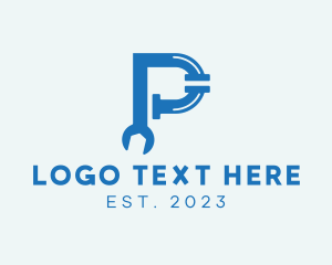 Plumbing Tool - Pipe Wrench Plumbing Letter P logo design