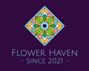 Mandala Flower Stained Glass logo design