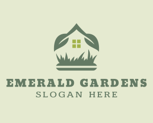 House Leaf Sprout Lawn logo design