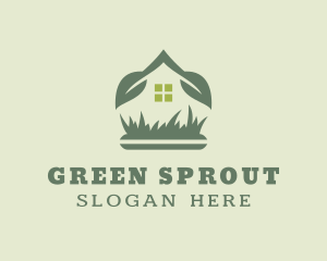 House Leaf Sprout Lawn logo design