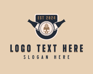 Pub - Hipster Skull Bottle logo design