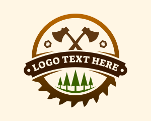 Saw - Axe Lumber Carpentry Badge logo design