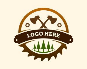 Saw Mill - Axe Lumber Carpentry Badge logo design