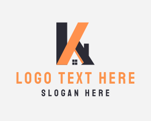 Land Developer - Residential House Roof Letter K logo design