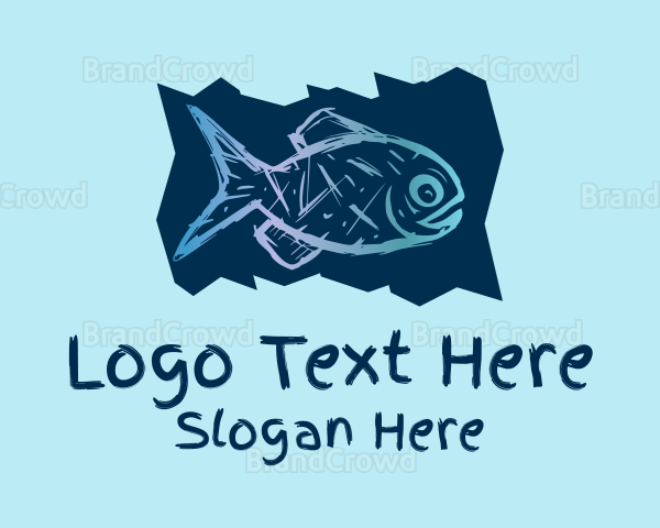 Blue Fish Drawing Logo