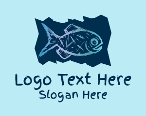 Aquarium - Blue Fish Drawing logo design
