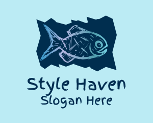 Blue Fish Drawing  Logo