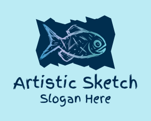 Drawing - Blue Fish Drawing logo design