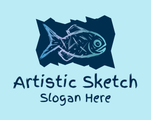 Blue Fish Drawing  logo design