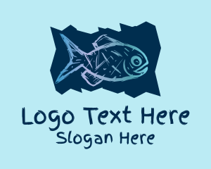 Blue Fish Drawing  Logo