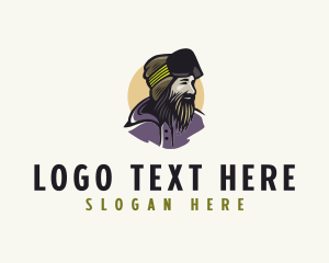 Snowboarder - Bearded Man Skier logo design