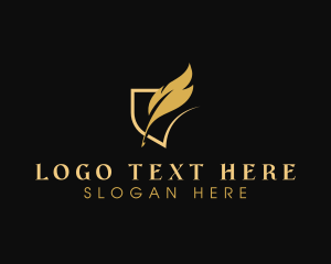 Writer - Gold Writing Quill logo design