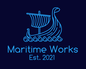 Shipyard - Monoline Viking Ship logo design