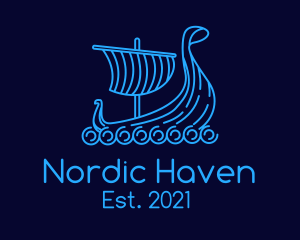 Nordic - Monoline Viking Ship logo design