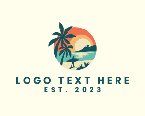 Surfing - Summer Sunset Island logo design