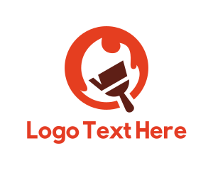 Cleaning - Orange Fire Paintbrush logo design