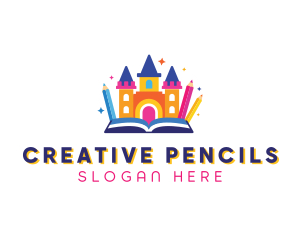 Book Castle Pencil logo design