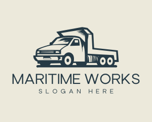 Retro Flatbed Truck Transport logo design