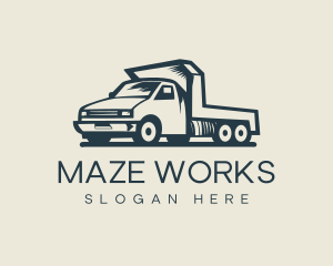 Retro Flatbed Truck Transport logo design