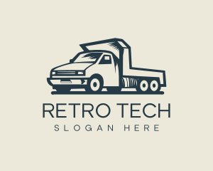 Retro Flatbed Truck Transport logo design