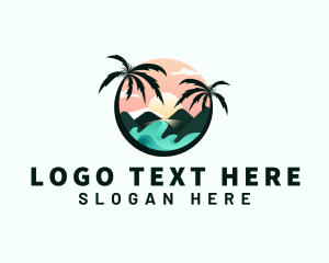Mountain - Palm Tree Beach Vacation logo design