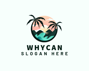 Swimming - Palm Tree Beach Vacation logo design