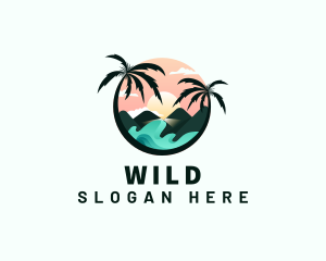 Ocean - Palm Tree Beach Vacation logo design