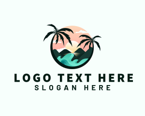 Swimming - Palm Tree Beach Vacation logo design