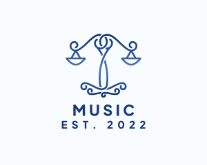 Judiciary - Curly Monoline Justice Scale logo design