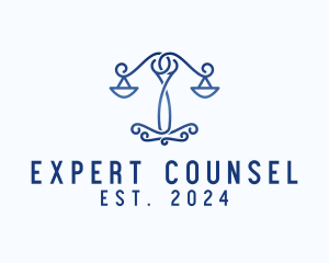 Counsel - Curly Monoline Justice Scale logo design