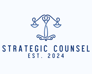Counsel - Curly Monoline Justice Scale logo design