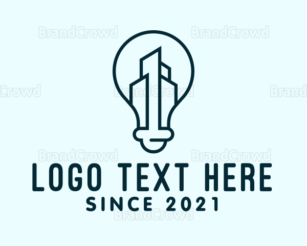 Blue Cityscape Light Bulb Logo