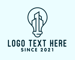 Tower - Blue Cityscape Light Bulb logo design