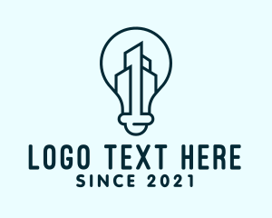 Builder - Blue Cityscape Light Bulb logo design