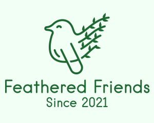 Green Leaf Bird Outline logo design